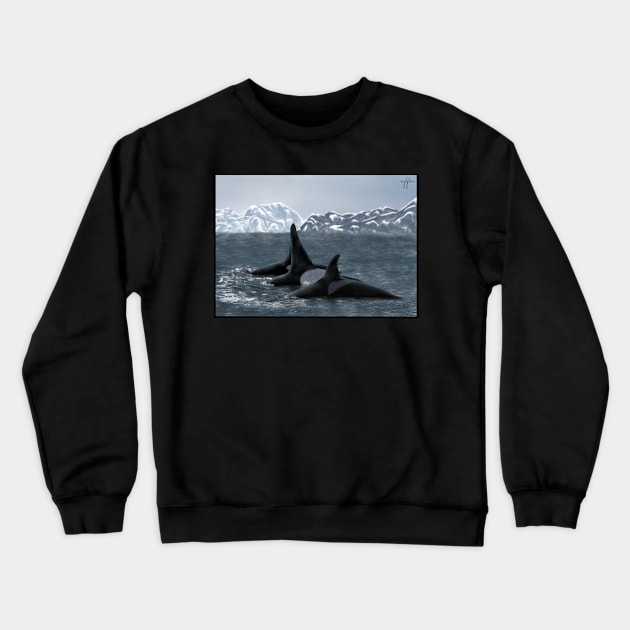 Norwegian Orcas Landscape Crewneck Sweatshirt by Marina Rehder